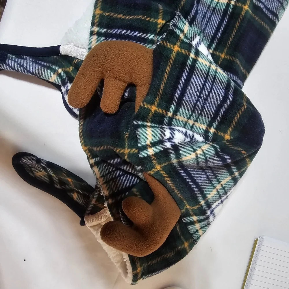 Green Plaid Reindeer Dog Hoodie Sweater Costume Pet XL Holiday Christmas Novelty